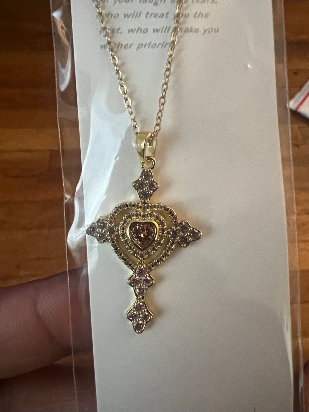 Pink Gold Heart Cross Pendant Necklace - Delicate Gold Jewelry